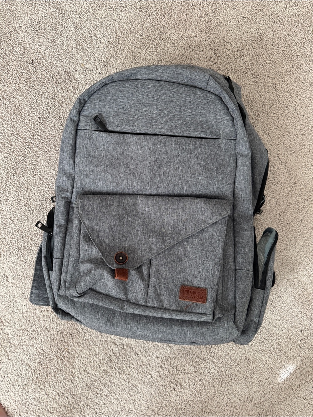 Multipurpose Gray Diaper Bag Backpack with Multiple Pockets